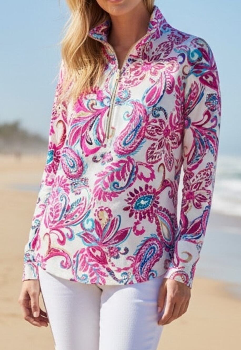 NWT LILLY PULITZER UPF 50+ SKIPPER POPOVER COCONUT FLITTING ABOUT PINK BLUE XXL